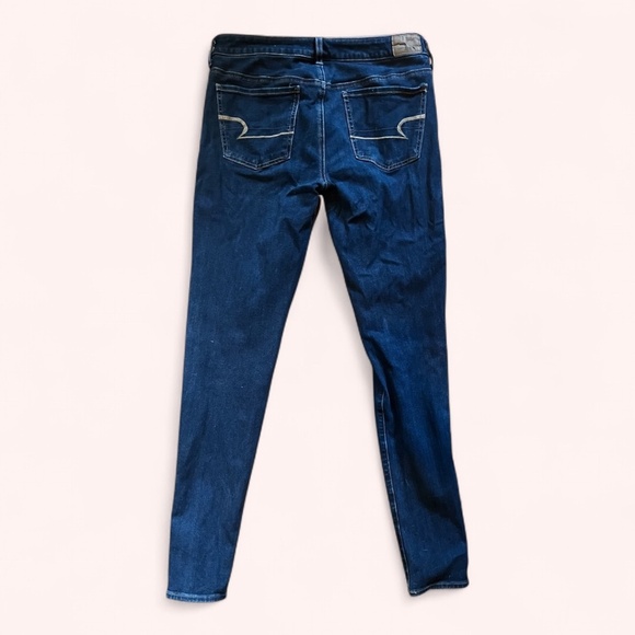 American Eagle Dark Wash Denim Super Stretch Mid Rise Skinny Jeans Size 8 Long - Picture 3 of 10